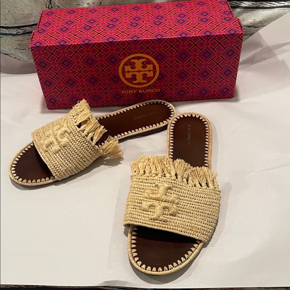 Tory Burch Eleanor Raffia Slide 8.5 - Picture 1 of 12